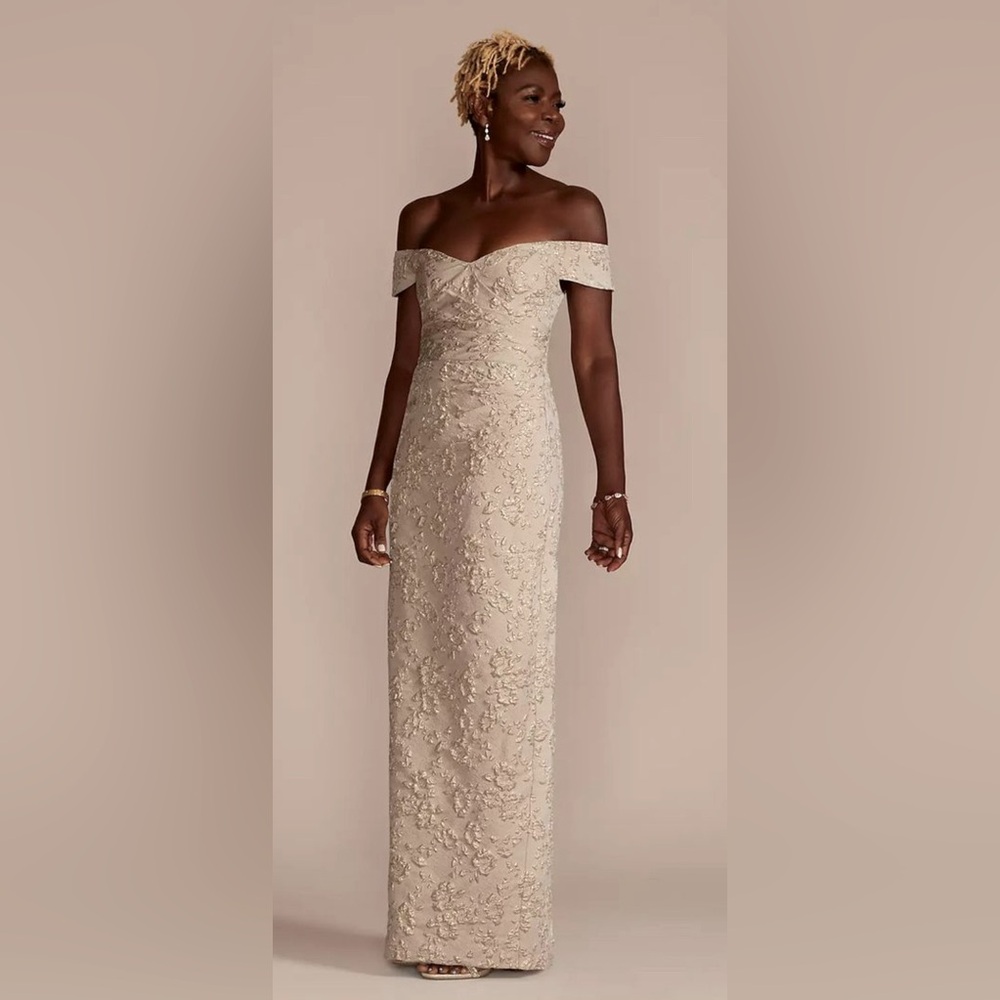 NWT, Oleg Cassini stretch Metallic Jacquard Dress - size 10 blush/ champagne